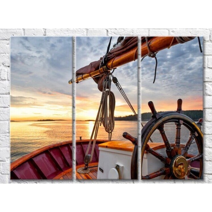 Pictură Magic Color Yacht steering wheel at sea at sunrise (3469212)