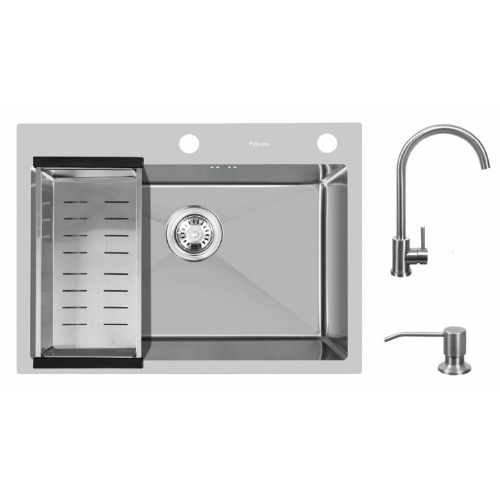 Кухонная мойка cо смесителем, дозатором и корзиной Fabiano 60x45 Satin