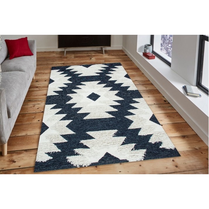 Covor Eko Hali Afro Kilim 01 Navy White 1.20x1.80m
