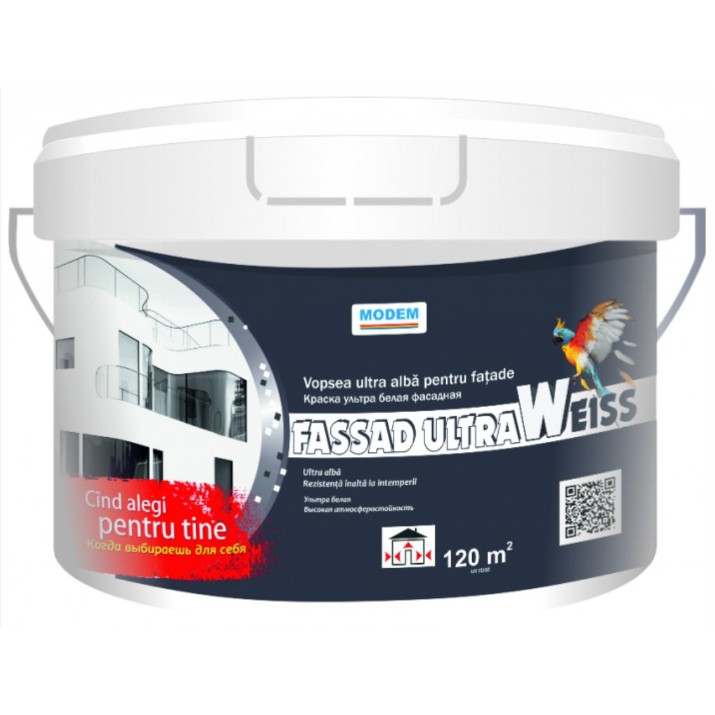 Vopsea Modem Fassad Ultraweiss 7kg