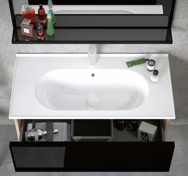 Dulap cu lavoar Orka Lucca 80 Legnano Blackglass (03287)