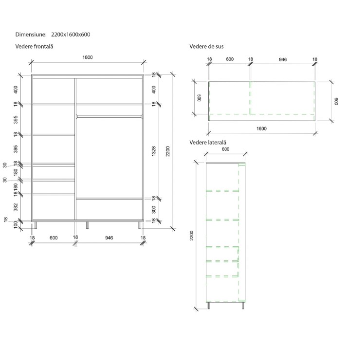 Dulap cu uşi glisante Mobildor-Lux Aron 160x220 White (aron1352) K3