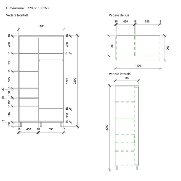 Dulap cu uşi glisante Mobildor-Lux Aron 110x220 Oak Sonoma (aron474) K3