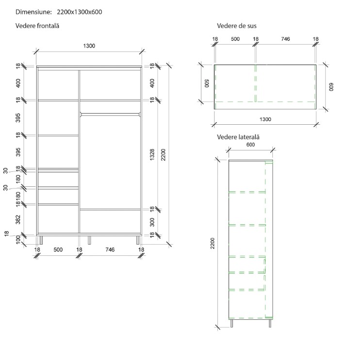 Dulap cu uşi glisante Mobildor-Lux Aron 130x220 (8681 Alb Briliant) Desen