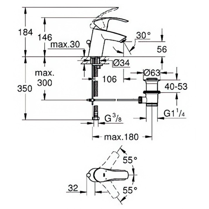 Смеситель для умывальника Grohe Eurosmart (33265002)