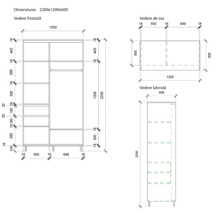 Dulap cu uşi glisante Mobildor-Lux Aron 120x220 (2226 Wenghe) K3