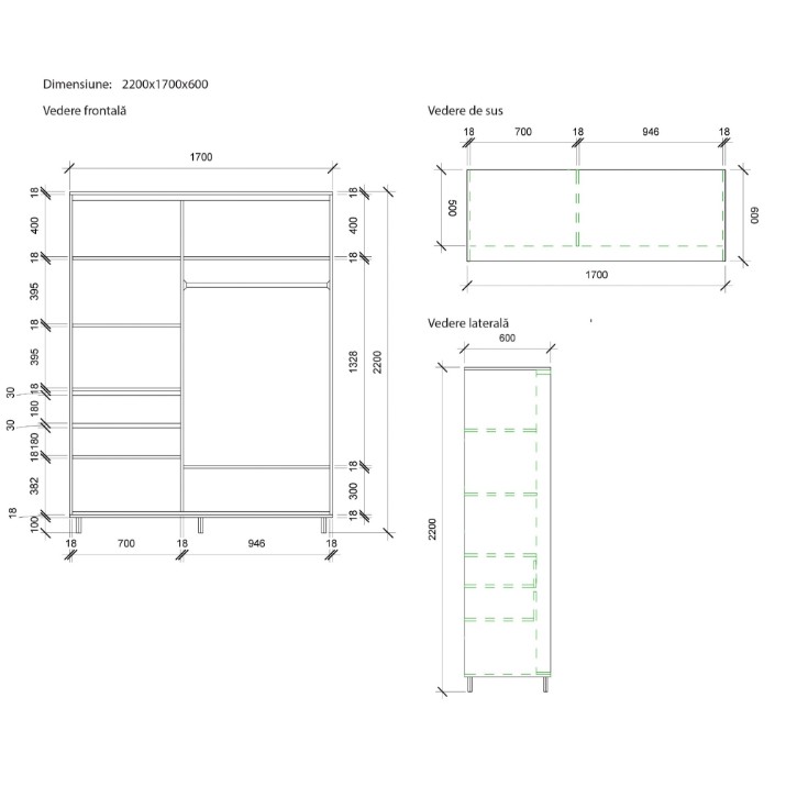 Шкаф-купе Mobildor-Lux Aron 170x220 (2226 Wenghe) K3