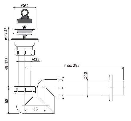 Sifon pentru bideu Alcaplast A412+770 63" 50 (100256)
