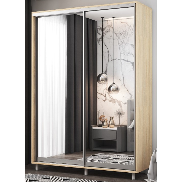 Dulap cu uşi glisante Mobildor-Lux Aron-S Mirror 100x220 Oak Sonoma (arons3901)
