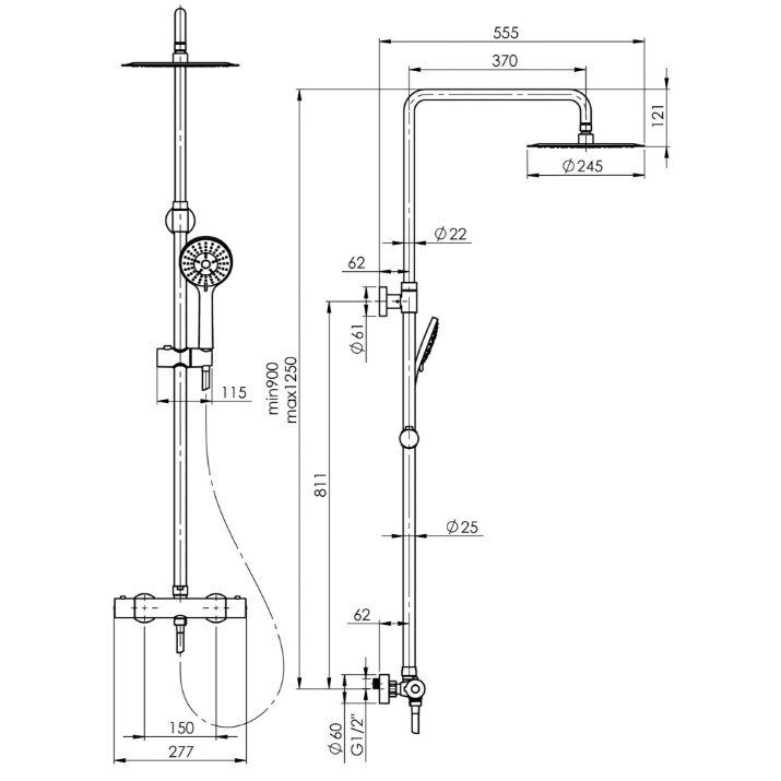 Душевой набор Rubineta Olo + Thermo-15 BK (625038)