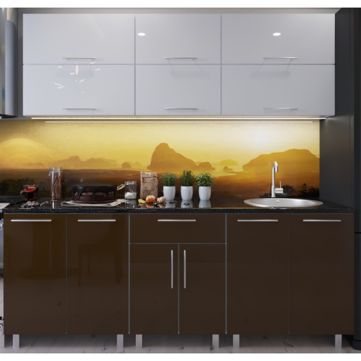 Bucătărie Bafimob Modern (High Gloss) 2.2m no glass White/Brown