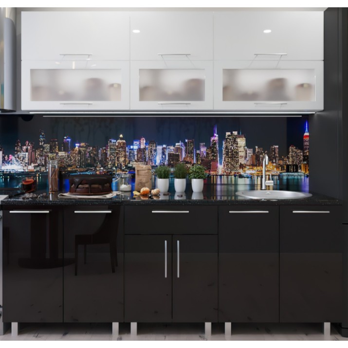 Bucătărie Bafimob Modern (High Gloss) 2.2m glass Black/White