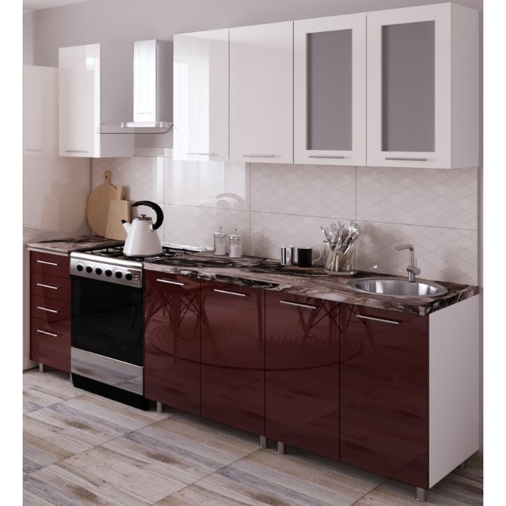 Кухонный гарнитур Bafimob Lena (High Gloss) 1.6m White/Bordo