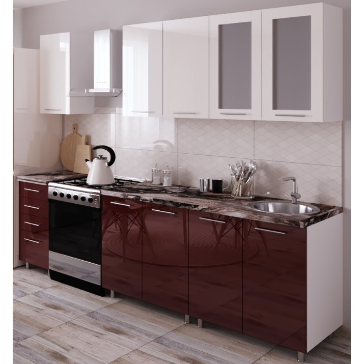 Bucătărie Bafimob Lena (High Gloss) 1.8m White/Bordo