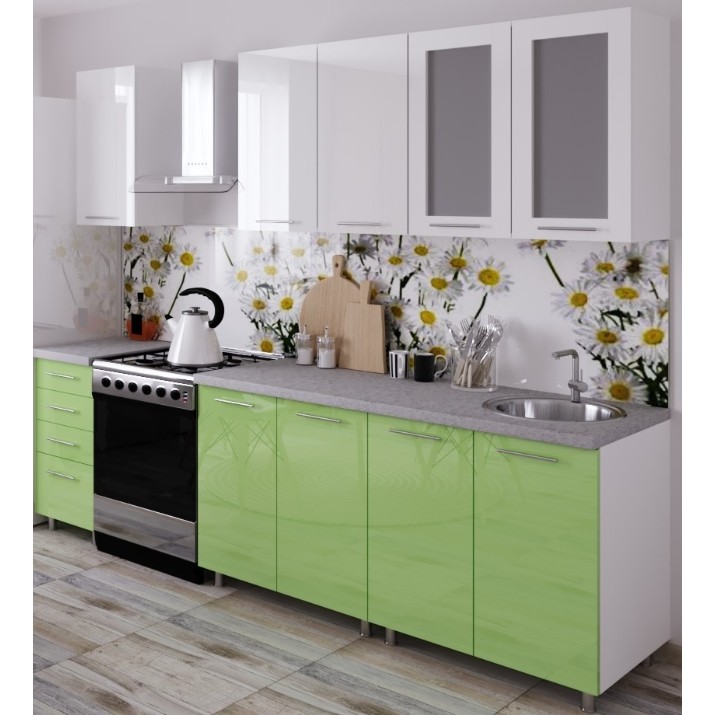 Bucătărie Bafimob Lena (High Gloss) 2.0m Green/White