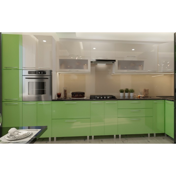 Кухонный гарнитур Bafimob Corner (High Gloss) 4.1x0.9m Eco Green/Beige