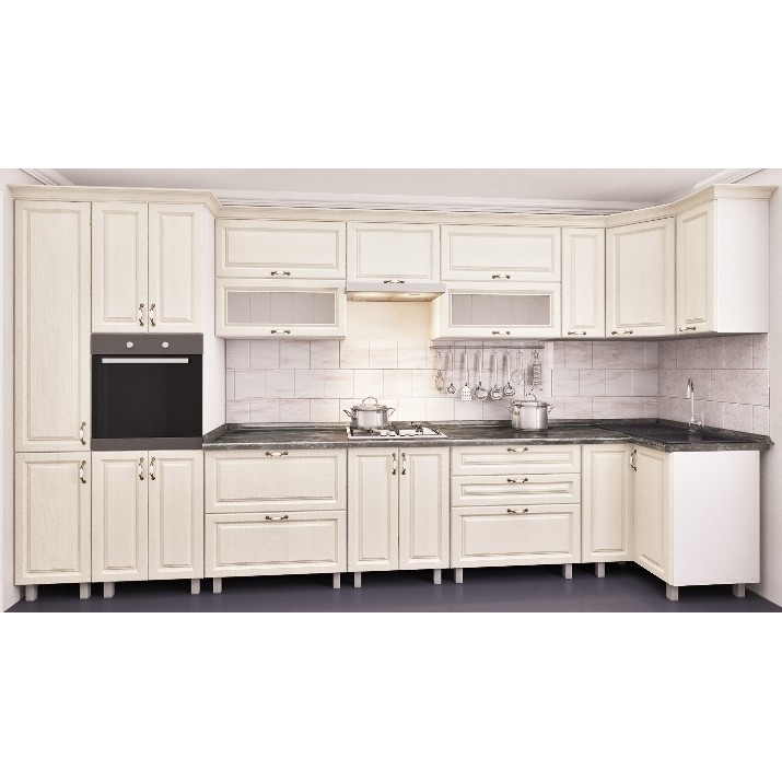 Кухонный гарнитур Bafimob Corner MDF 4.1x0.9m Eco +ball closer Alebastr
