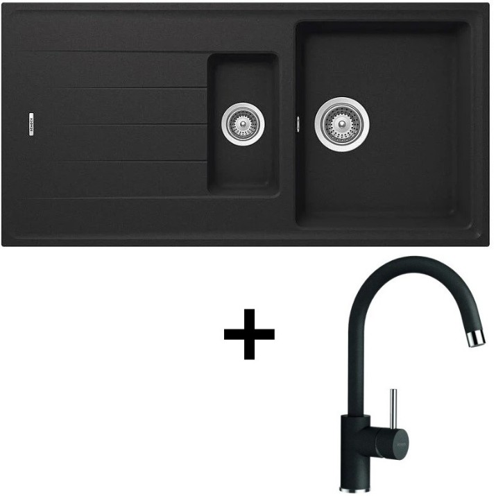 Chiuvetă de bucătărie + baterie Schock Set Element D-150 Onyx + Plutos Onyx