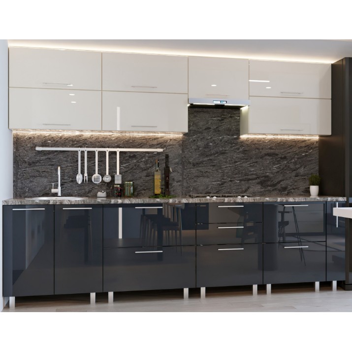 Bucătărie Bafimob Quadro (High Gloss) 3.0m +ball closer Beige/Grey