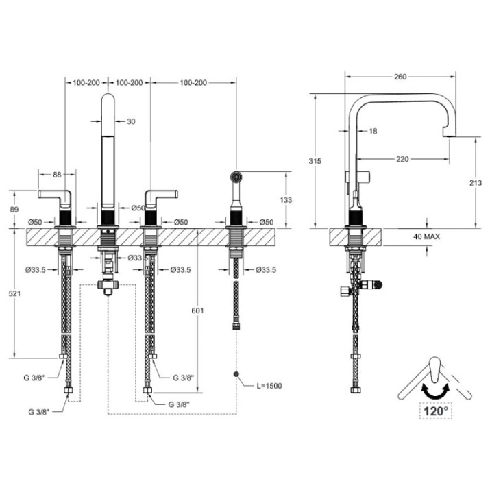 Baterie bucătărie Gessi Inciso 58703-706