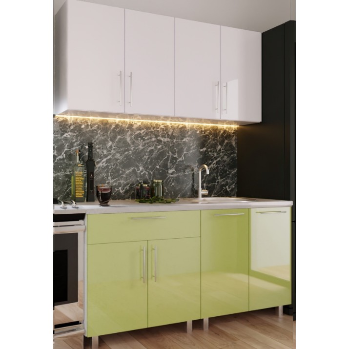 Кухонный гарнитур Bafimob Mini (High Gloss) 1.4m White/Green