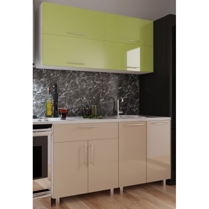 Кухонный гарнитур Bafimob Mini (High Gloss) 1.4m Cappuccino/Green