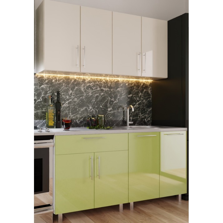 Кухонный гарнитур Bafimob Mini (High Gloss) 1.6m Beige/Green