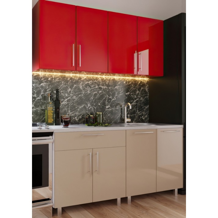 Кухонный гарнитур Bafimob Mini (High Gloss) 1.6m Cappuccino/Red
