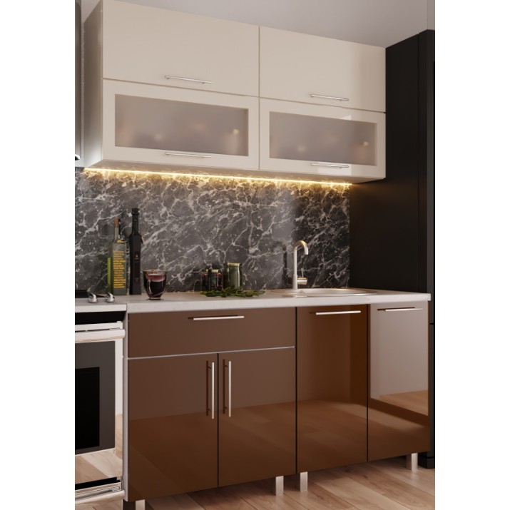 Кухонный гарнитур Bafimob Modern (High Gloss) Mini 1.4m Beige/Brown