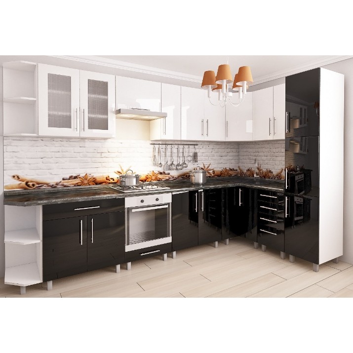 Кухонный гарнитур Bafimob Corner (High Gloss) 3.4x1.7m White/Black