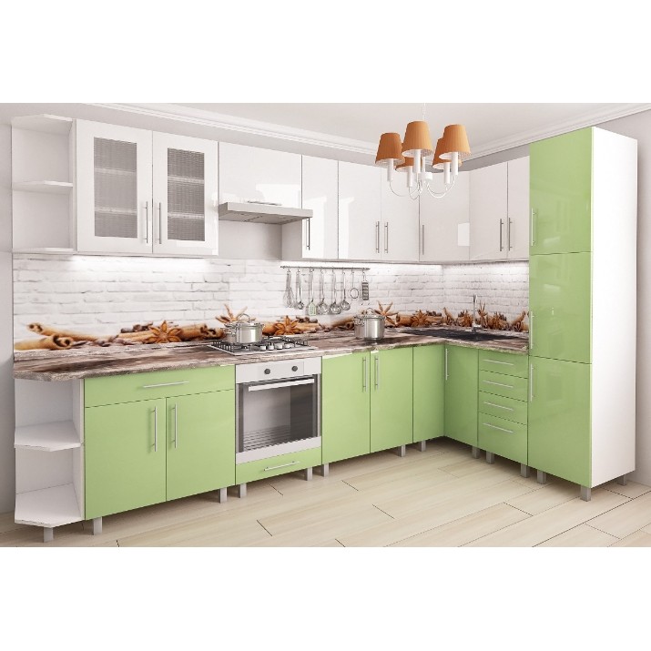 Кухонный гарнитур Bafimob Corner (High Gloss) 3.4x1.7m White/Green