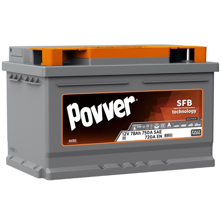 Автомобильный аккумулятор Povver 12V 78Ah 750A (LB3.78.078.A)