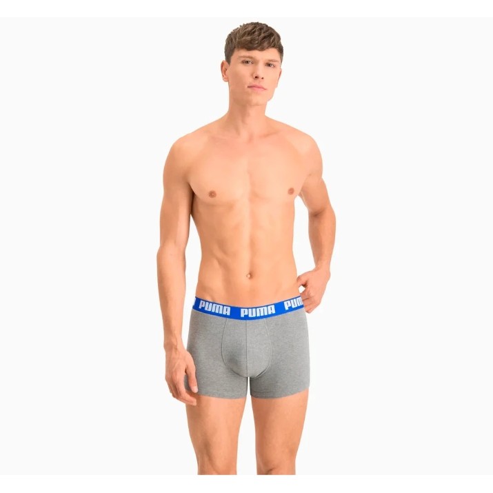 Сhiloţi pentru bărbați Puma Basic Boxer 2P Blue/Grey Melange S (521015001015)