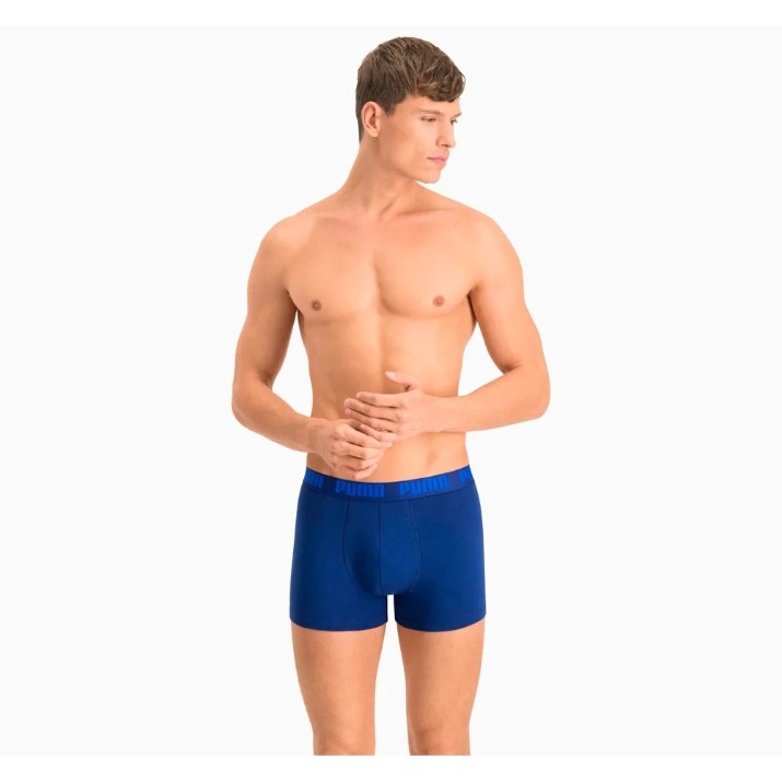 Сhiloţi pentru bărbați Puma Basic Boxer 2P Blue/Grey Melange S (521015001015)