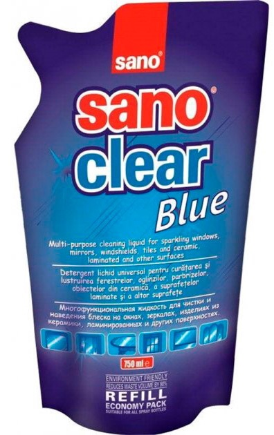 Soluție pentru sticlă Sano Clear Blue 750ml (117275)