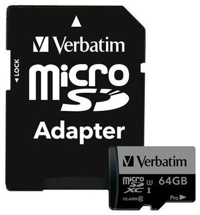 Сard de memorie Verbatim microSDXC 64Gb Class10 U3 UHS-I V30 + SD Adapter (47042)  