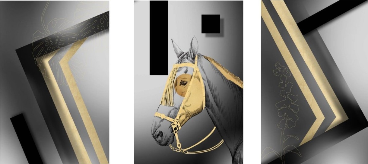 Картина Richcolor 60x90x3 Horse Negru
