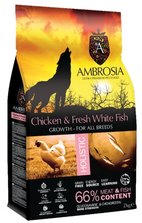 Hrană uscată pentru câini Ambrosia Puppy Chicken & Fresh Fish 6kg