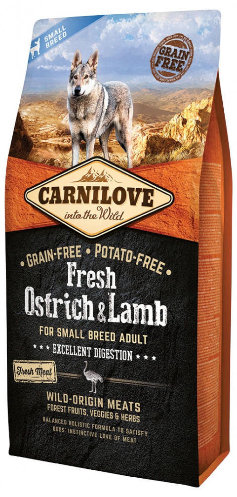 Hrană uscată pentru câini Carnilove Adult Small Breed Fresh Ostrich & Lamb 6kg
