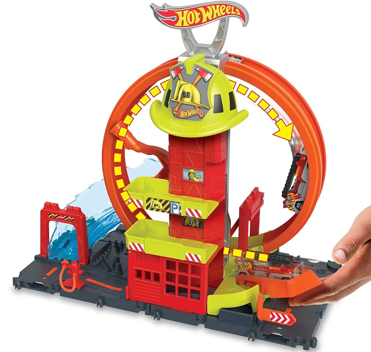 Set jucării transport Hot Wheels  Super Loop Fire Station (HKX41)