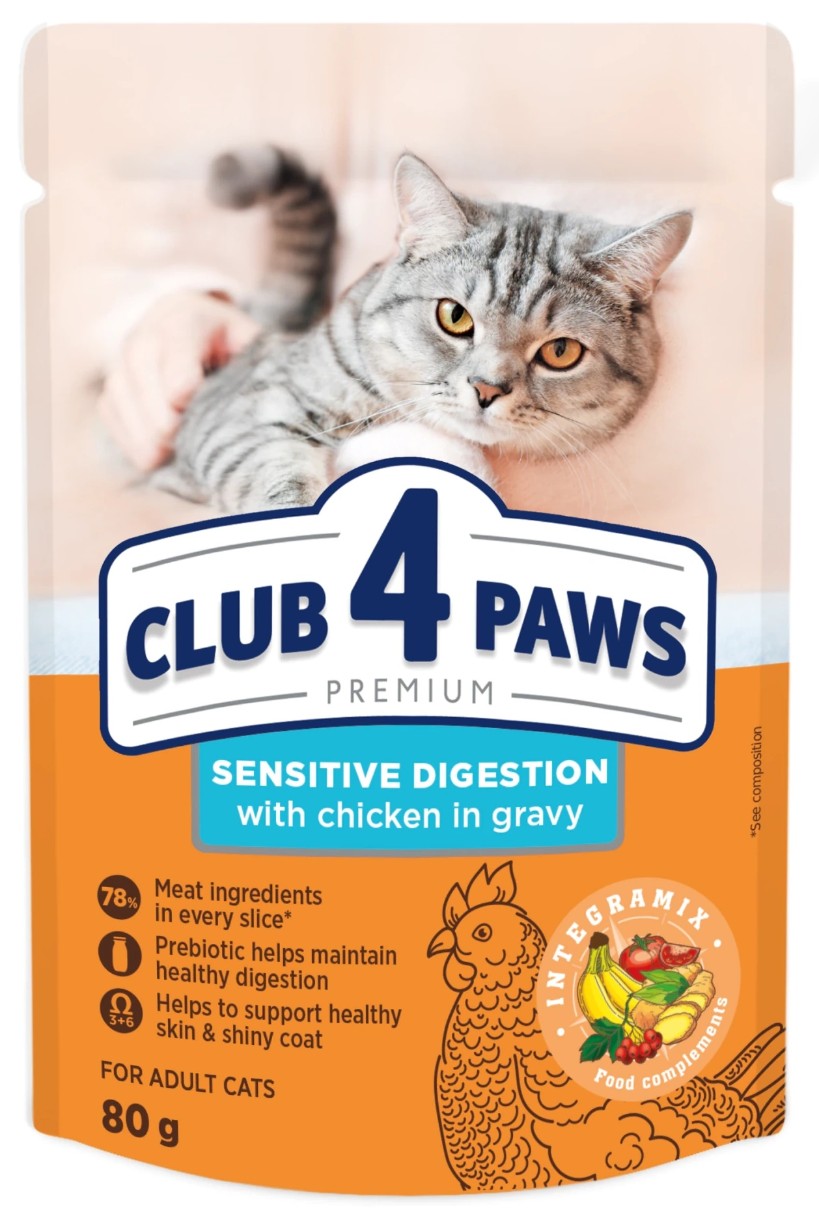 Влажный корм для кошек Клуб4лапы Adult Cats Sensitive Digestion Chicken 0.08kg 24pcs