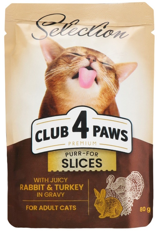 Влажный корм для кошек Клуб4лапы Selection Slices Rabbit & Turkey 0.08kg 12pcs