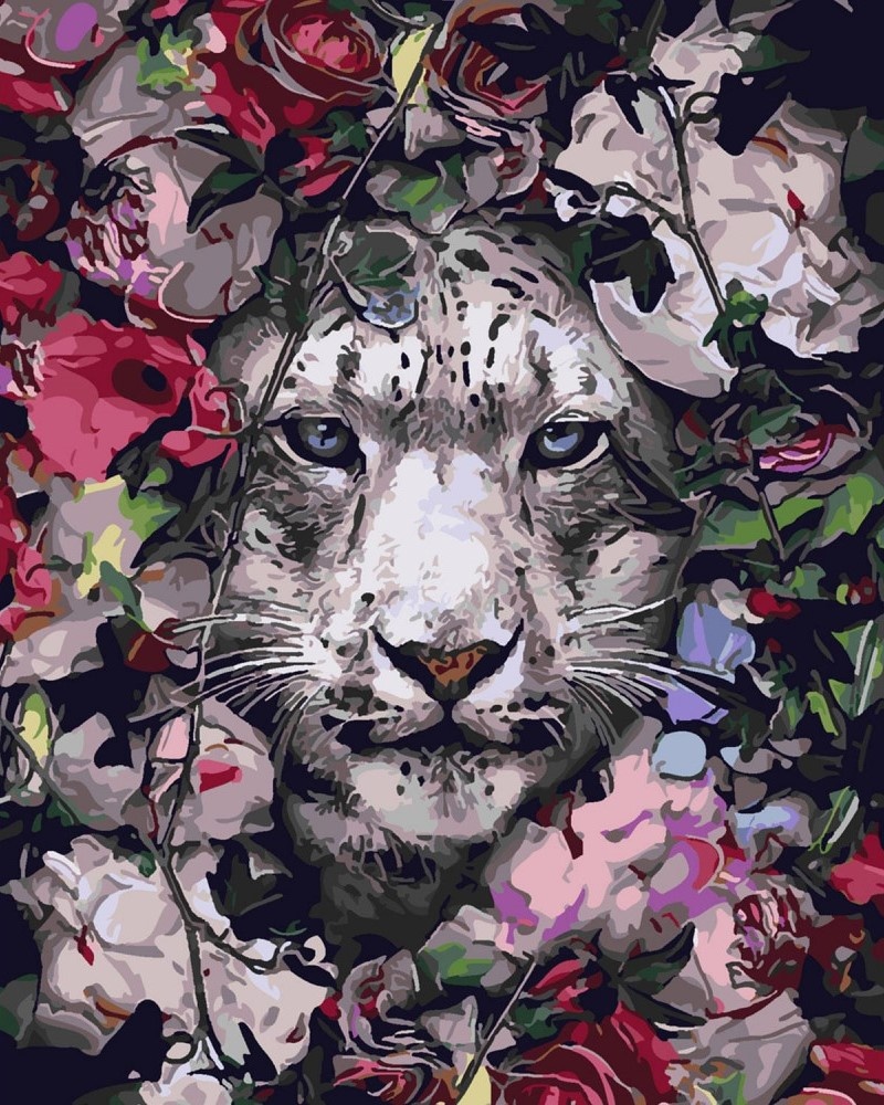 Картина по номерам Strateg Тигр в цветах (SY6302)