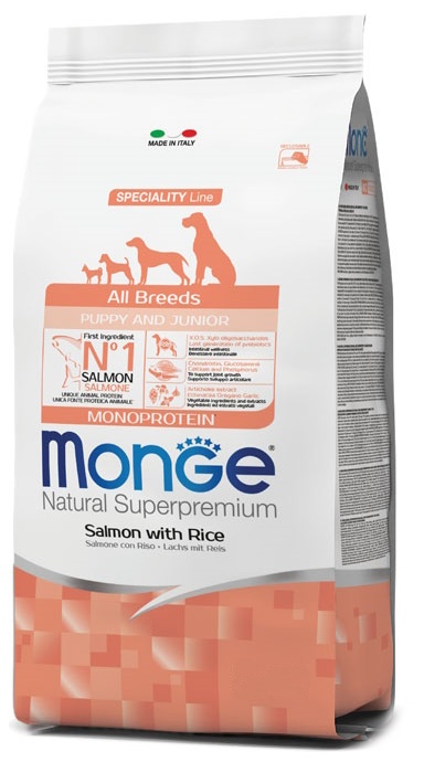 Сухой корм для собак Monge Superpremium All Breeds Puppy & Junior Salmone e Riso 2.5kg
