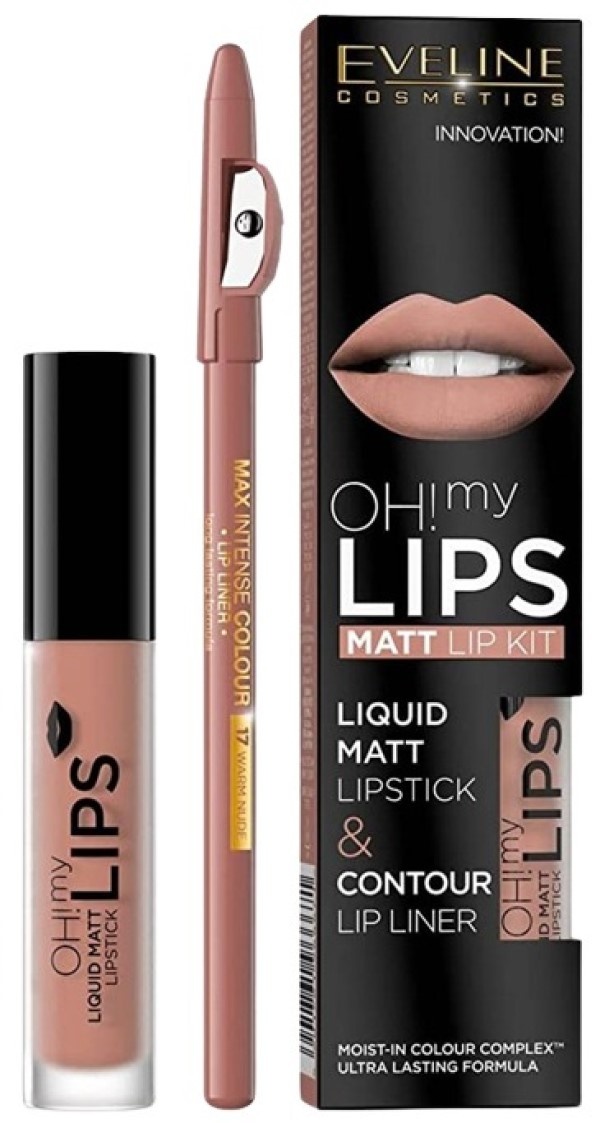 Set produse cosmetice decorative Eveline Oh! My Lips Liquid Matt Lipstick 08 & Lip Liner 29
