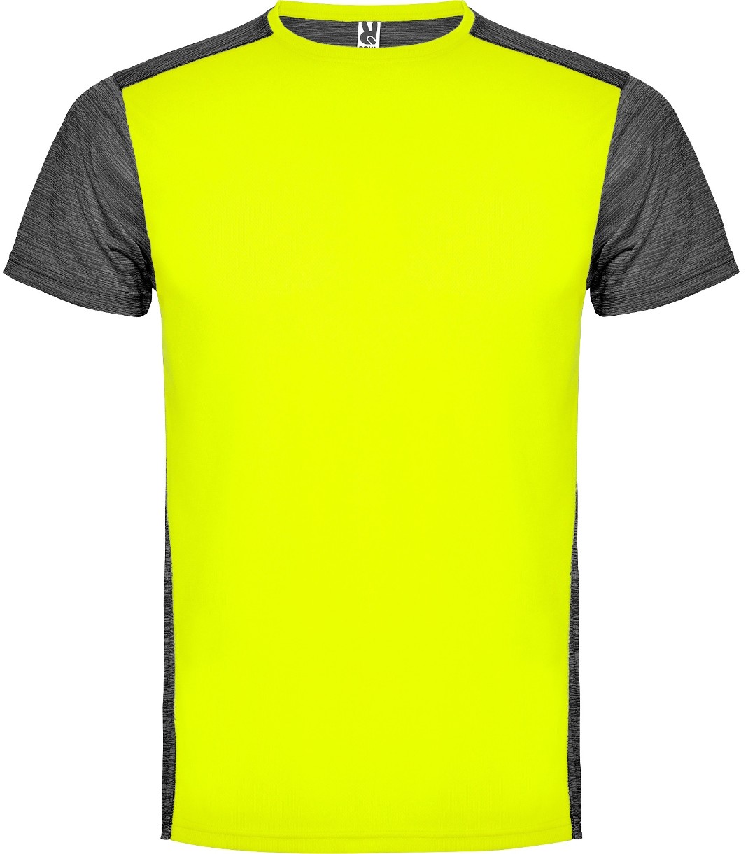Мужская футболка Roly Zolder 6653 Fluor Yellow/Heather Black L