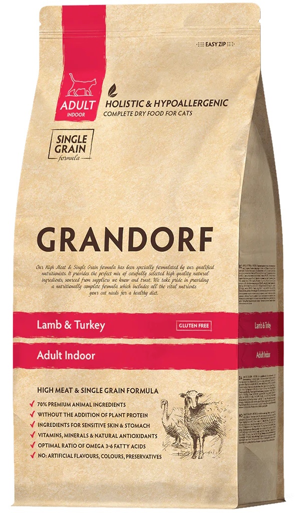 Hrană uscată pentru pisici Grandorf Adult Indoor Lamb&Turkey 2kg