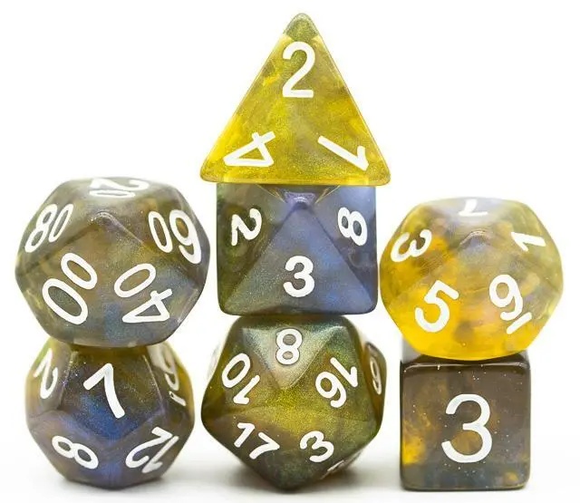 Набор кубиков Games 7 Days Double Glitter 7 Dice Set - Blue-Yellow (g7dglitdc08)