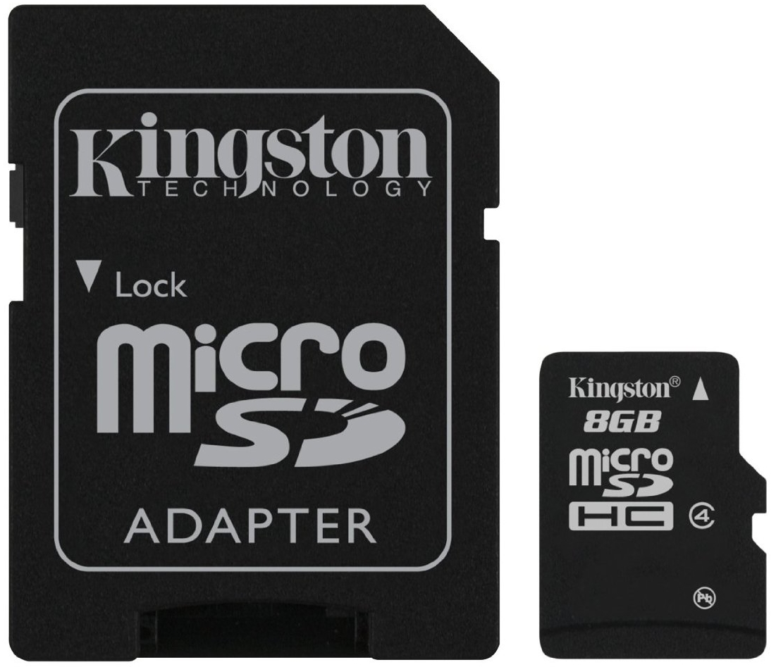 Карта памяти Kingston microSDHC 8Gb Class 4 + SD adapter (SDC4/8GB)