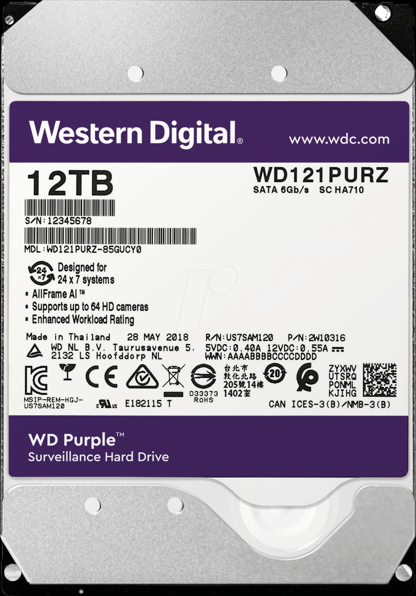 Жесткий диск Western Digital Purple 12Tb (WD121PURZ)